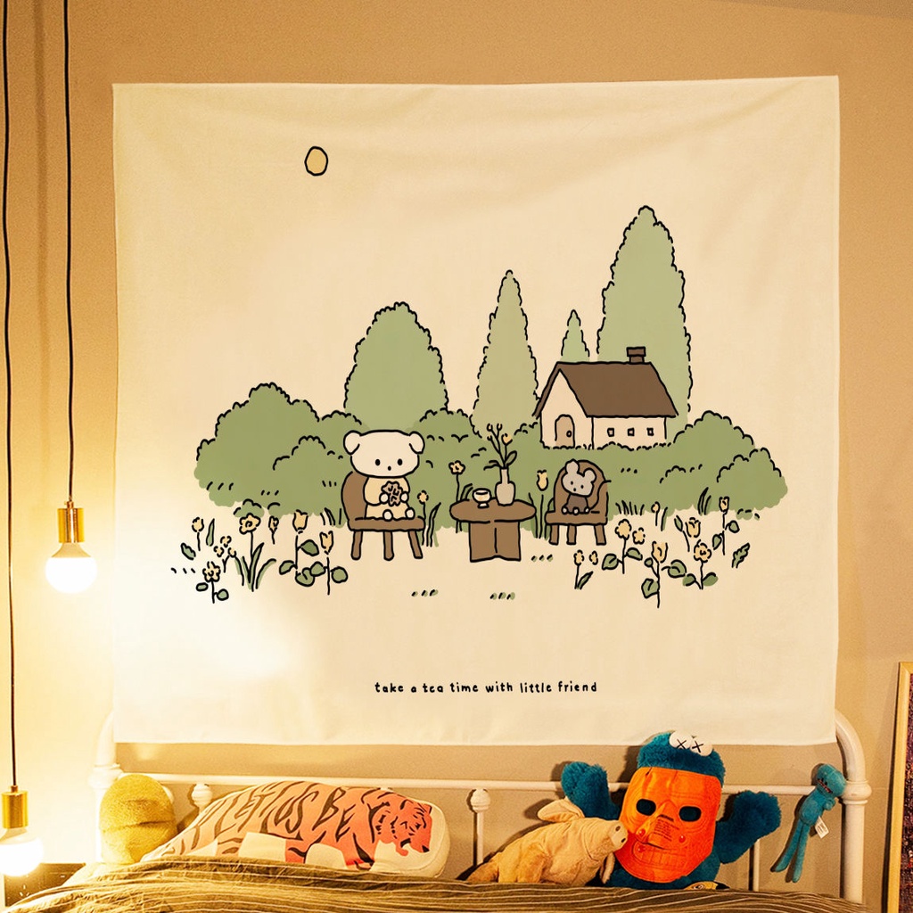 New ins cute cartoon background cloth wall cloth tapestry Internet celebrity layout room decoration student dormitory bed head cloth nnwE