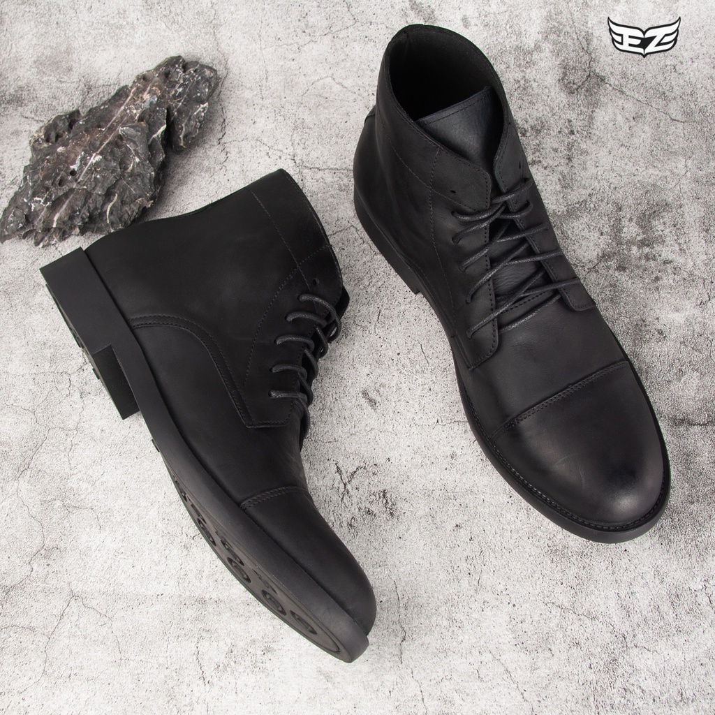 Giày da sáp cao cổ đen - Da nhập khẩu chính hãng 100% | BigBuy360 - bigbuy360.vn