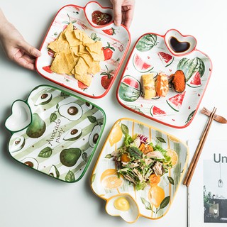 Đĩa sứ tráng men Strawberry kèm khay chấm cao cấp NHẬT BẢN