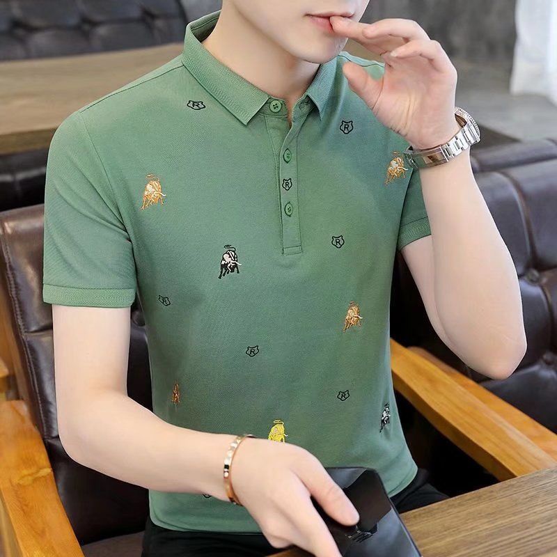 Áo Thun Polo Ngắn Tay Thêu Họa Tiết Thời Trang Mùa Hè Hàn Quốc Cho Nam