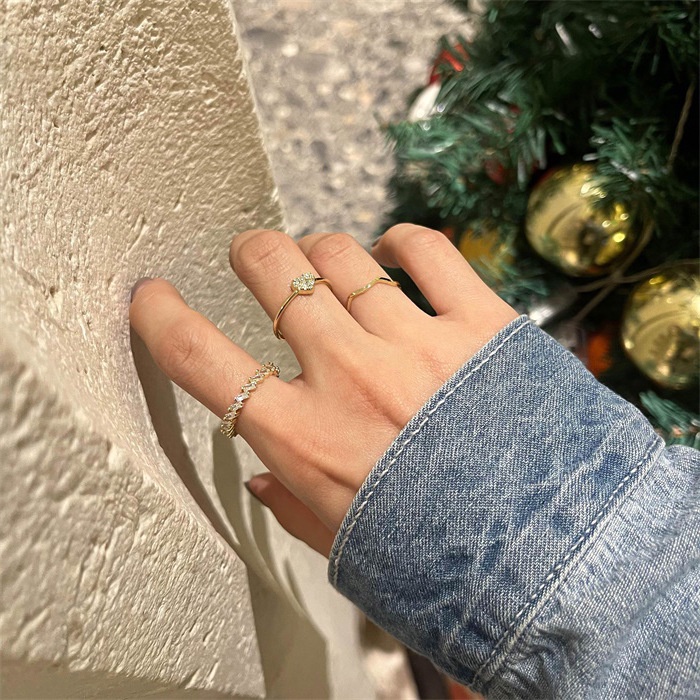 Bộ Nhẫn Kim Loại Đính Đá Opal Hồng Thời Trang Cho Nữ