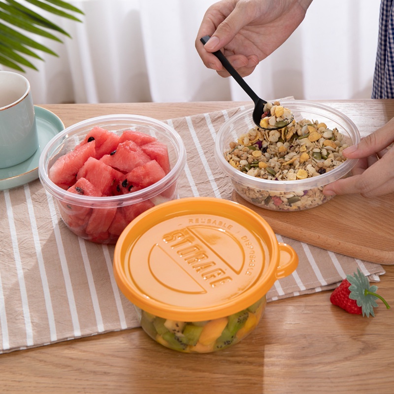 Hộp Đựng Thức Ăn Trưa Hình Tròn / Vuông Bằng Nhựa Dày Trong Suốt Dùng Một Lần 280 / 350 / 483 / 709 / 1000ml