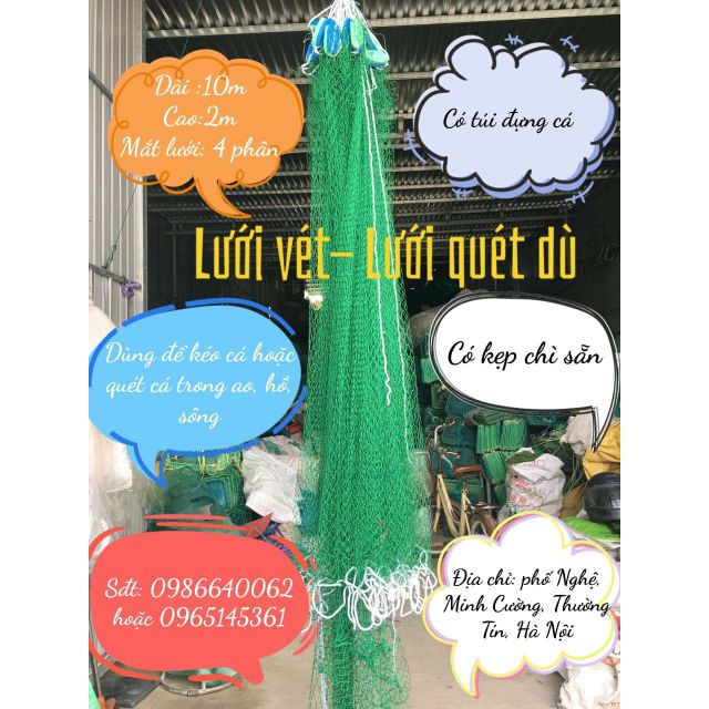 Lưới vét- lưới quét dù- dài 10m hàng chất lượng 1