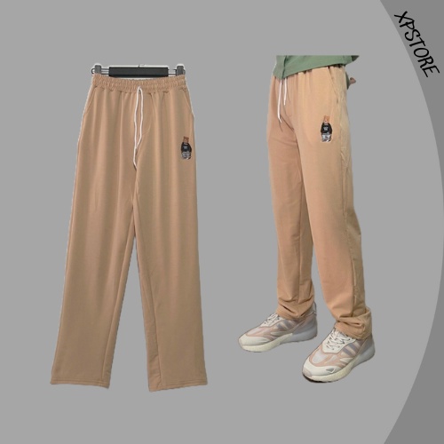 Quần Ống Suông Nam Nữ - Quần ống suông Thêu Gấu Form unisex  (Ảnh Thật)