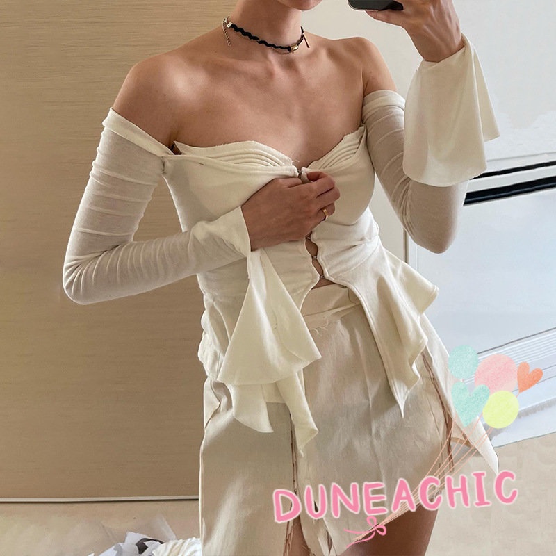 DUNEA Áo kiểu tay dài hở vai quyến rũ cho nữ