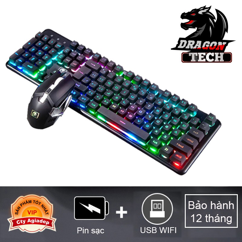 [Mã ELCL05 giảm 5% đơn 500K] Bộ Bàn Phím + Chuột Không dây Siêu xịn - Pin Sạc có Ánh sáng - DragonTech