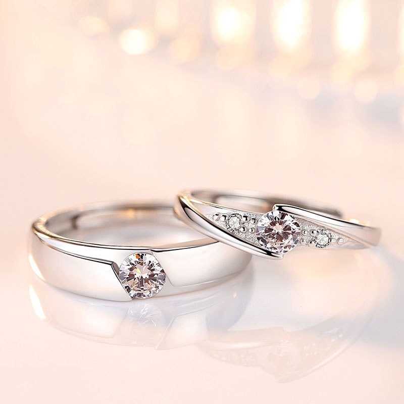 Nhẫn Hở Mạ Bạc 925 Đính Đá Zircon Lấp Lánh Thời Trang Cho Cặp Đôi