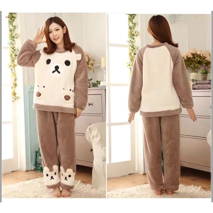 ĐN006 - Bộ ngủ lông giữ ấm tay dài quần dài hoạt hình dễ thương | BigBuy360 - bigbuy360.vn