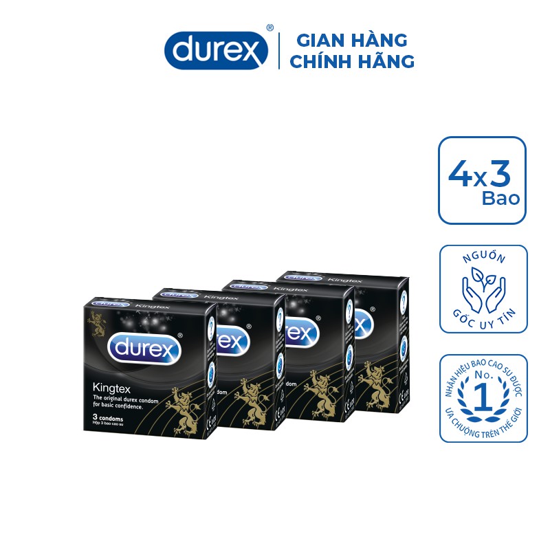 Bộ 4 bao cao su Durex Kingtex 3 bao/hộp