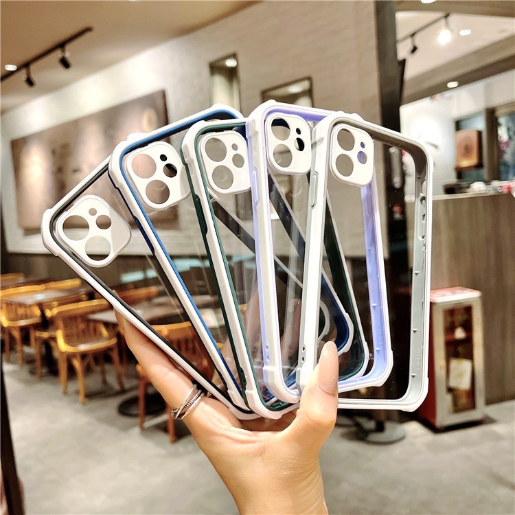 Ốp điện thoại trong suốt viền hai màu thích hợp cho IPhone 12 11 Pro Max X Xs Max Xr 7 8 Plus