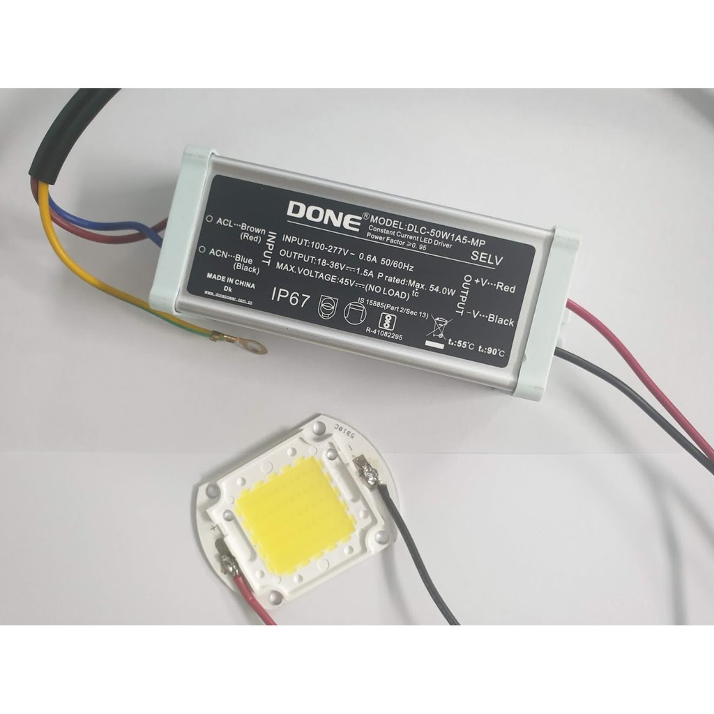NGUỒN DONE + CHIP ĐÈN LED PHA 50W Briglux 20v-36v - Tặng kèm keo tản nhiệt
