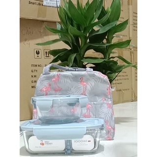 Hộp thủy tinh 2 ngăn 1000ml _ hộp tròn 400ml _túi đựng cơm