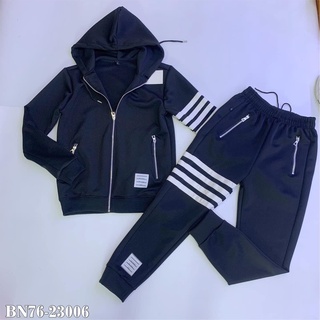 Bộ Nỉ Áo Khoác Mũ Thom Browne Thêu 4 Sọc Trắng Tay Cực Dày Dặn