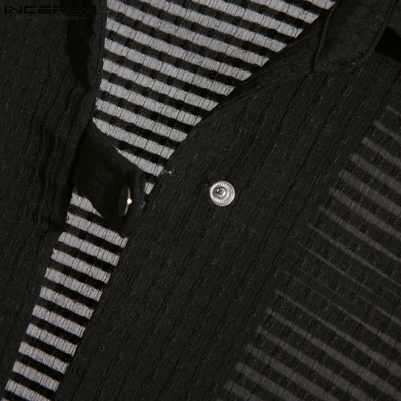 Áo thun polo INCERUN tay ngắn cổ chữ V màu trơn phối lưới xuyên thấu cho nam