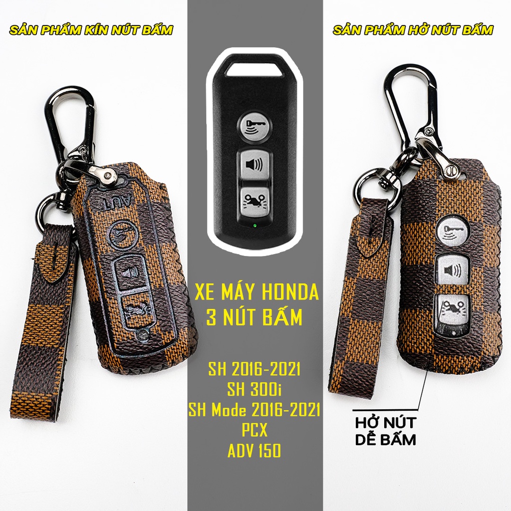 Bao da bảo vệ chìa khoá Smartkey Xe SH/SH MODE ĐỜI 2016-2021 kèm móc khâu tay hàng Việt Nam chính hãng AUT