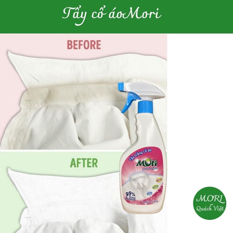 Tẩy trắng cổ áo và tay áo MORI - tẩy sạch các vết bẩn cứng đầu trên cổ áo, tay áo, chai 620ml