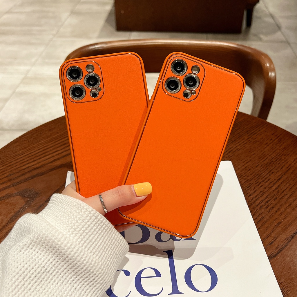 Ốp điện thoại da màu cam sang trọng chống rơi thích hợp cho Iphone 13 13PROMAX 12PROMAX