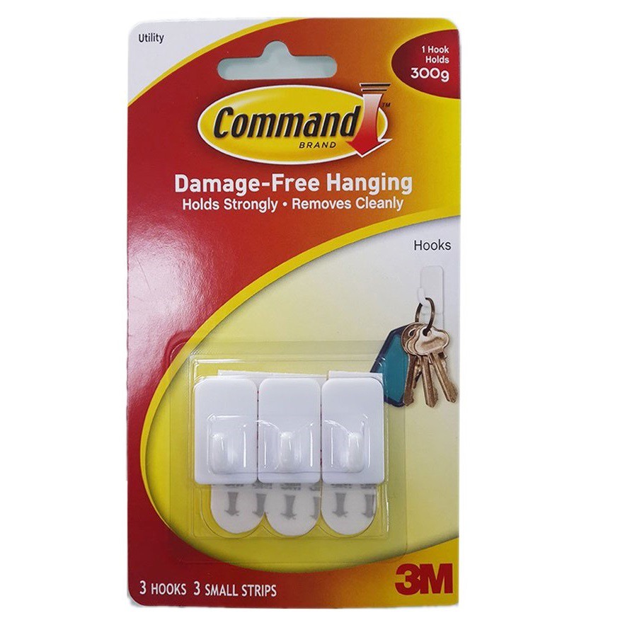 Bộ 3 móc treo đồ dán tường cường lực siêu dính 225g Command 3M 17502