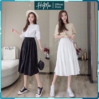 Chân Váy Dài Qua Gối Vintage, Chân Váy Ullzang Xếp Tầng Chữ A Voan Lụa 2 Lớp 2 Lớp Dễ Thương - HiMie