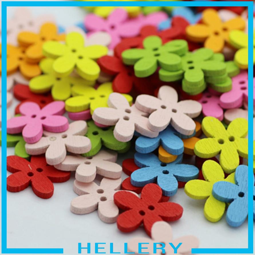Set 100 Nút Gỗ 2 Lỗ Hình Bông Hoa Nhiều Màu Sắc Dùng Làm Đồ Thủ Công Diy