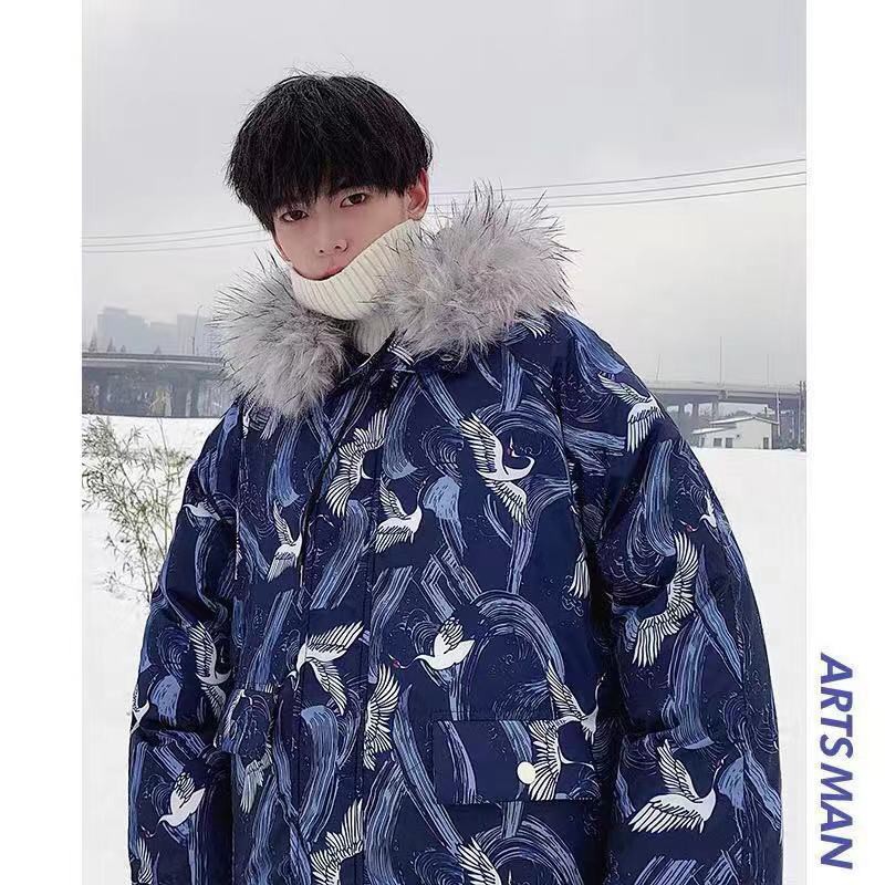 rockmagic winter Korean the same paragraph Japanese crane couple fur collar hooded padded coat for men and women | BigBuy360 - bigbuy360.vn