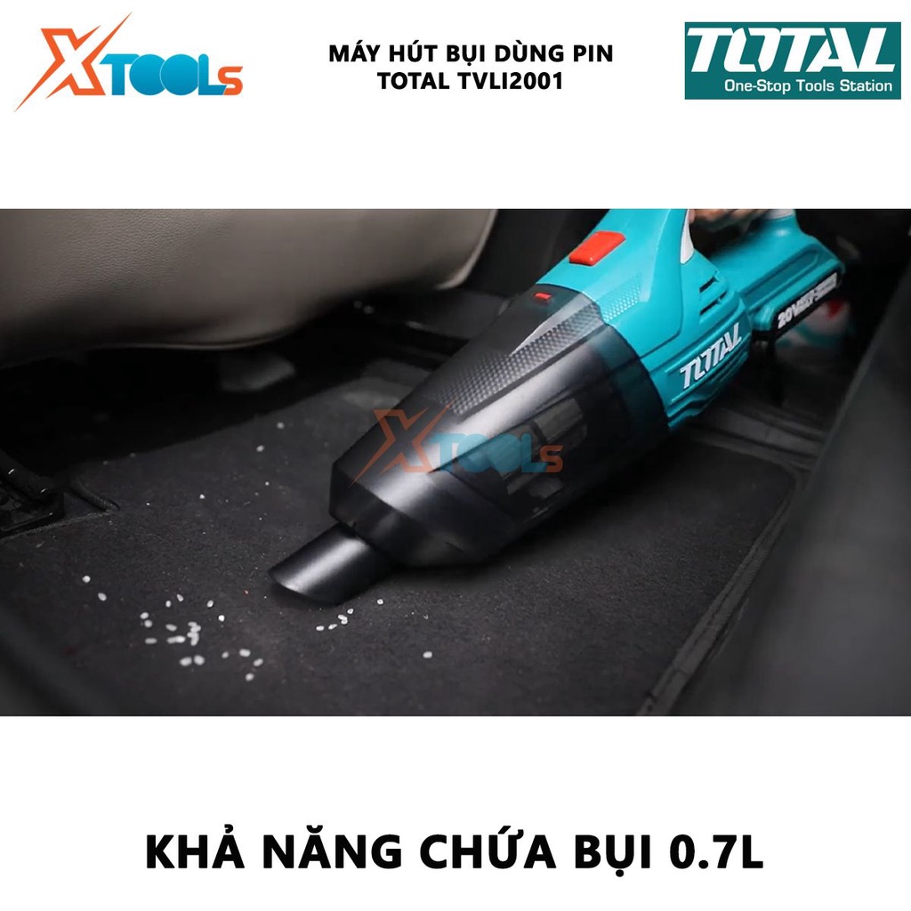 Máy hút bụi pin 20V TOTAL TVLI2001 | Máy hút bụi dùng pin Điện thế pin: 20V Khả năng chứa bụi: 0.7L, dùng để làm sạch bụ