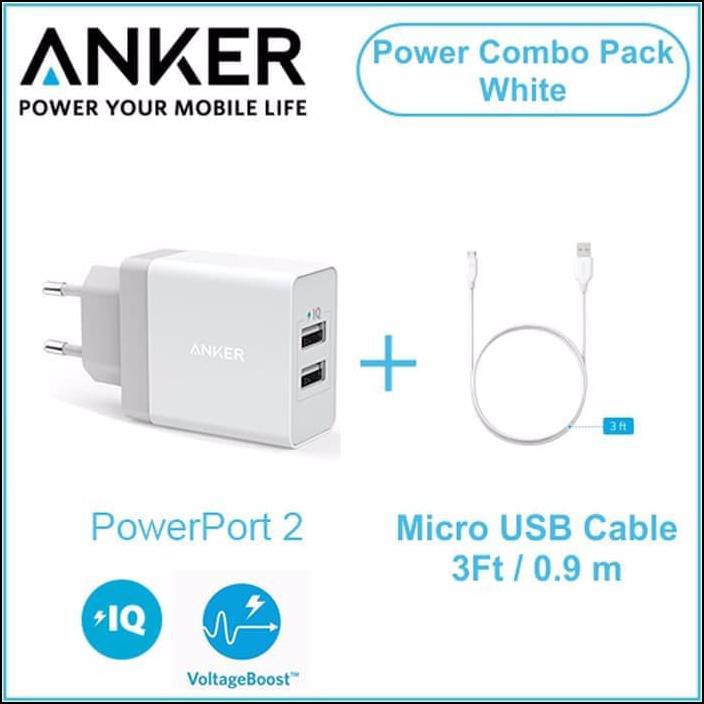 Củ Sạc Anker Powerport 2 Cổng + Micro Usb 3ft B2021L1 Màu Trắng / Đen