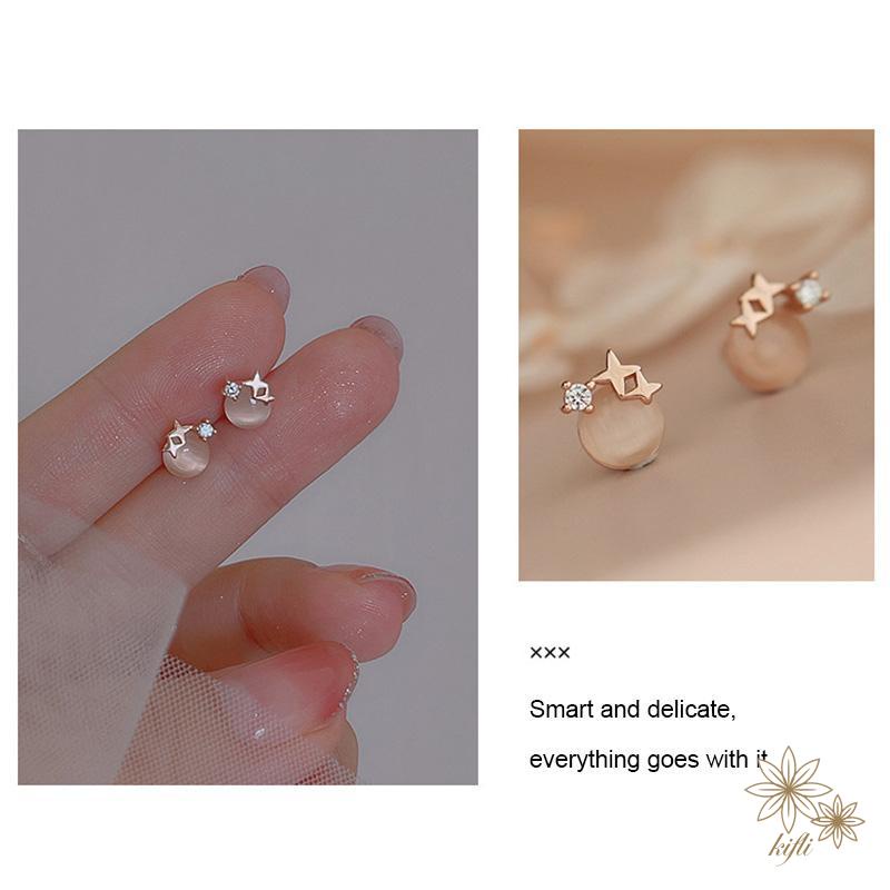 Bông Tai Mạ Bạc 925 Đính Đá Opal Hình Ngôi Sao Đơn Giản Sang Trọng Cho Nữ