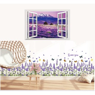 DECAL DÁN TƯỜNG CỬA SỔ VÀ CHÂN TƯỜNG LAVENDER TÍM