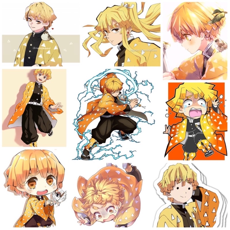 Sticker/hình dán Agatsuma Zenitsu 30-60 cái ép lụa/Anhe Sticker Agatsuma kimetsu no yaiba