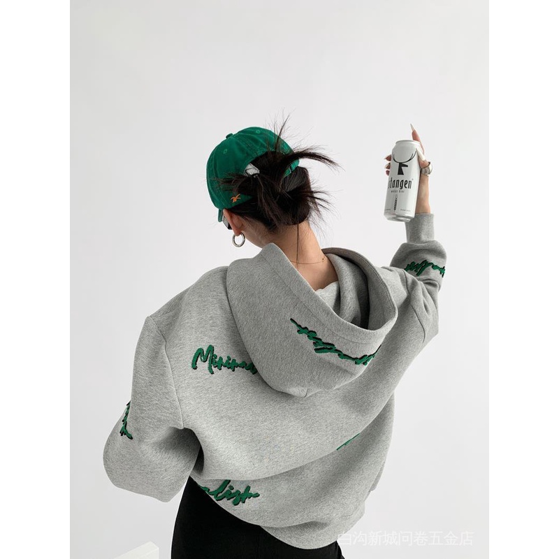 Áo hoodie có mũ trùm đầu dáng rộng tay dài thời trang xuân thu cho nữ