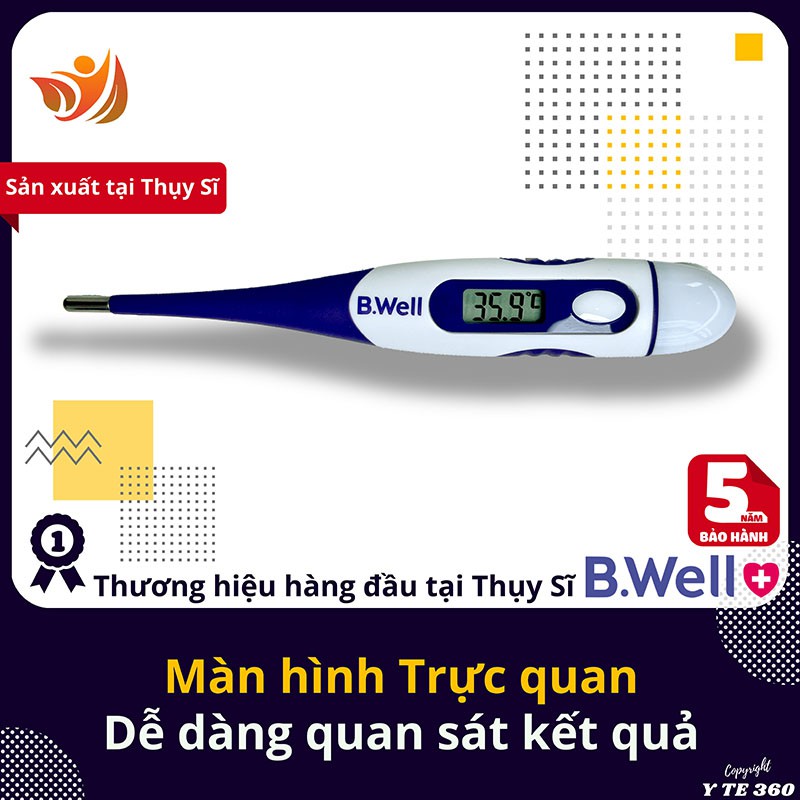 Nhiệt kế điện tử kẹp nách, miệng B Well WT 04  Sản Xuất Tại Thụy Sĩ  Bảo Hành Chính Hãng 5 Năm