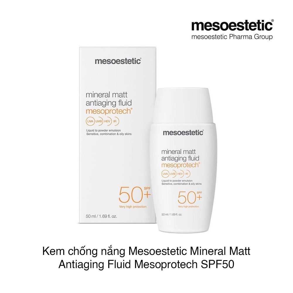 Kem chống nắng Mesoestetic Mineral Matt Antiaging và Light Water SPF50+ 50ml