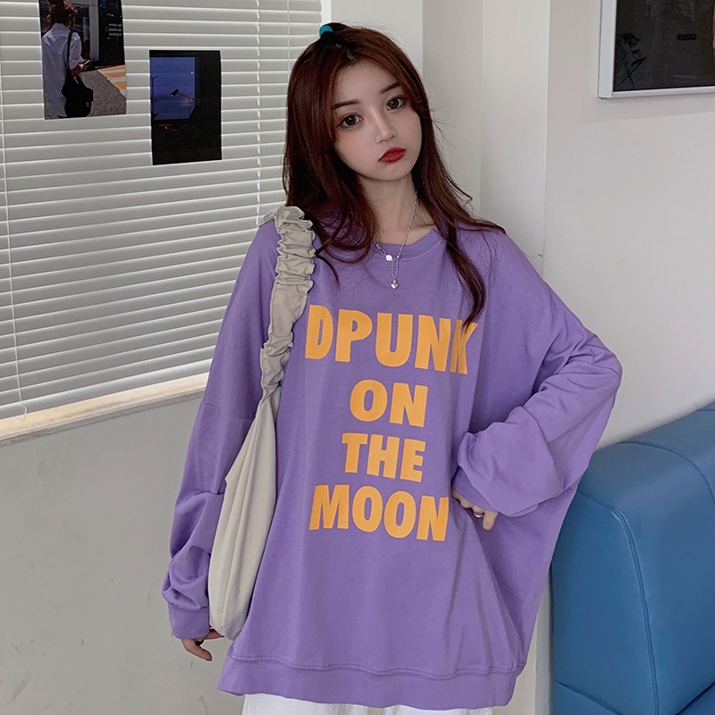 SUXI Áo Sweater Nữ Tay Dài Dáng Rộng In Hình Phong Cách Hàn Quốc