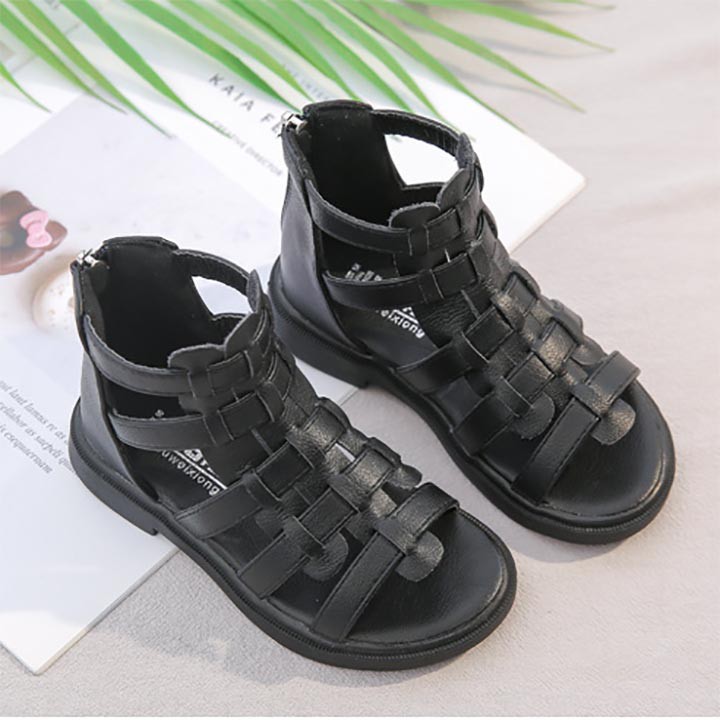 Giày sandal cho bé gái kiểu chiến binh da mềm màu đen từ 3 - 12 tuổi - PD3271