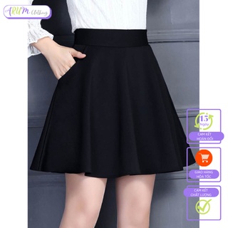 Chân Váy Ngắn Xòe màu Đen lưng Thun co giãn có quần bên trong chất Umi