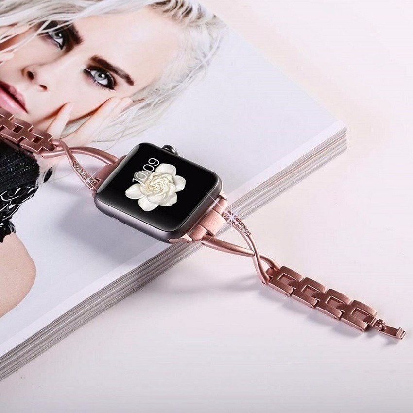 Dây đeo thay thế bằng inox đính đá sang trọng cho đồng hồ thông minh Apple Watch 38mm 40mm 42mm 44mm Series 5 4 3 2 1
