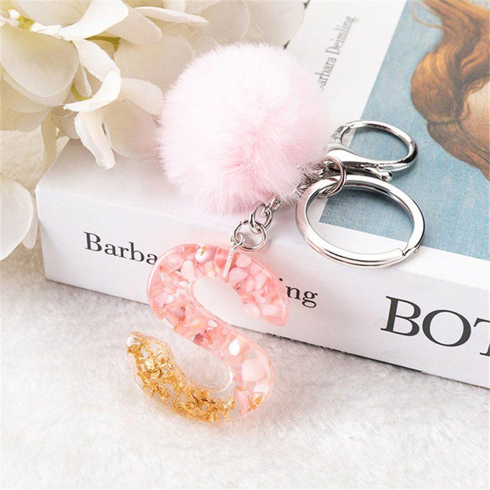 LANFY 1 Móc Khóa Hình 26 Chữ Cái Có Quả Cầu Lông Xù Dễ Thương