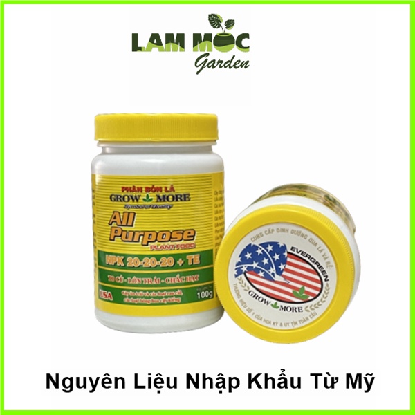 Phân Bón Lá Growmore - To củ, lớn trái, chắc hạt - Npk 20-20-20+TE Hủ 100gr