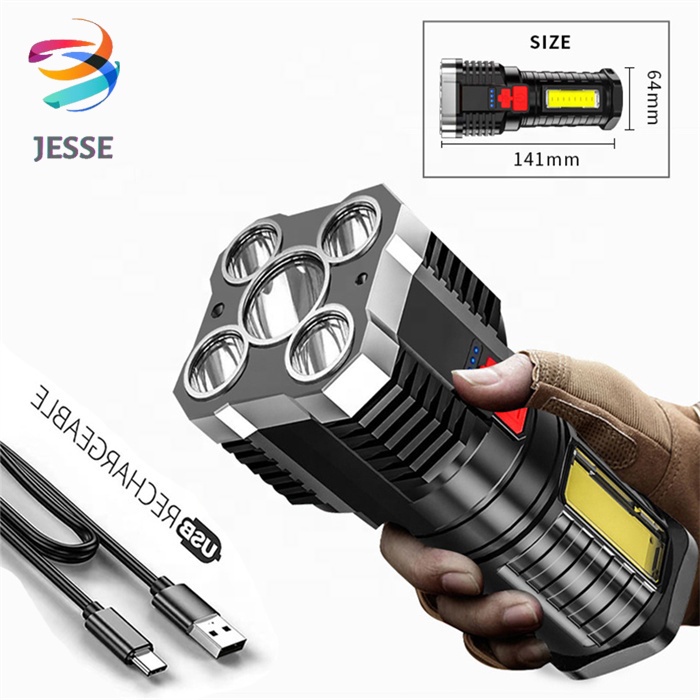 Đèn pin cầm tay JESSE 4 bóng siêu sáng 4 chế độ sáng sạc tích điện tiện lợi.