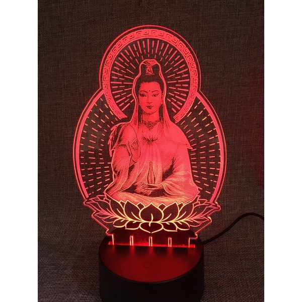 Đèn ngủ led 3D 16 màu HÌNH PHẬT QUAN ÂM BỒ TÁT, khắc hình theo yêu cầu, quà tặng kỉ niệm, để bàn, trang trí xe ô tô