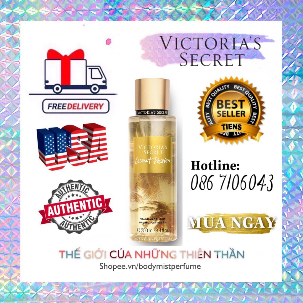 𝗕𝗢𝗗𝗬𝗠𝗜𝗦𝗧⚜️Mẫu thử xịt thơm Body Mist Victoria's Secret -  Coconut Passion New 2019 250ml