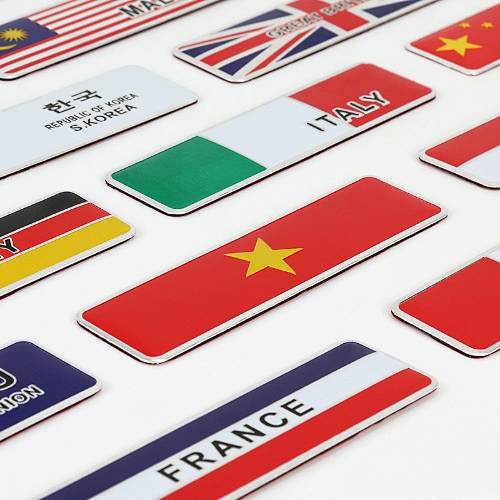 Sticker logo lá cờ bằng kim loại dán thân xe/cản xe/đuôi xe hơi cá tính