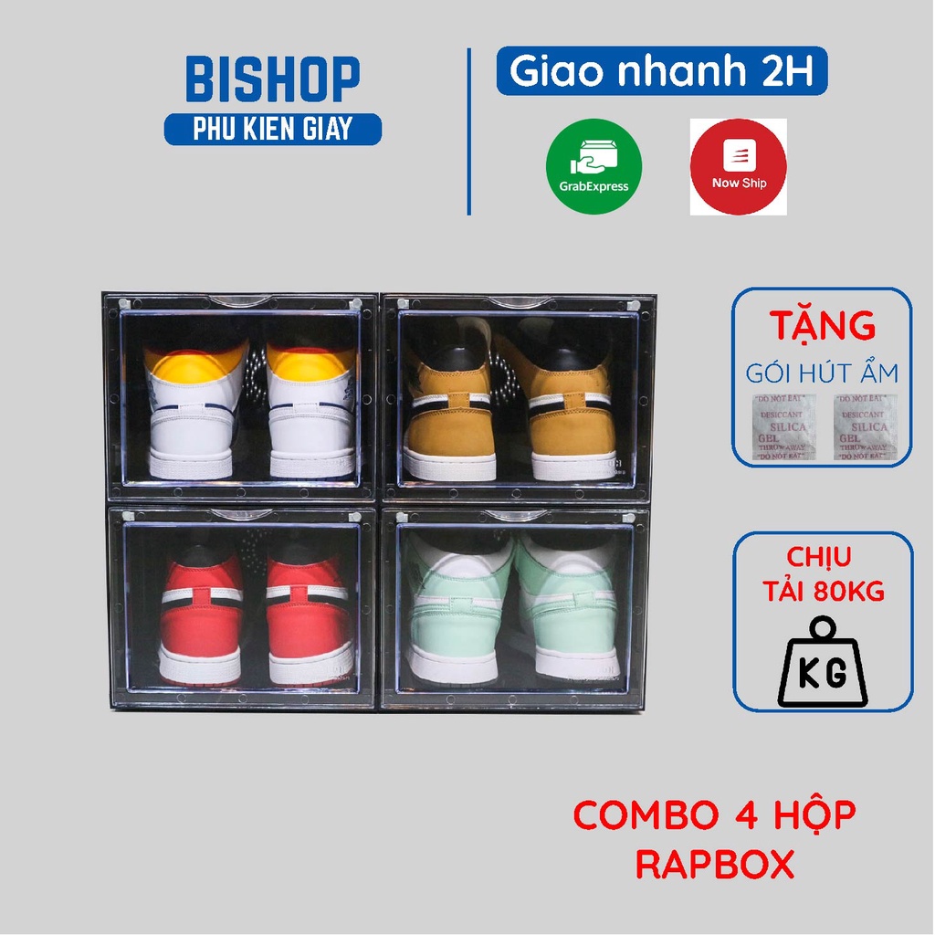 Combo 4 Hộp Đựng Giày Cao Cổ Rapbox Hộp Nhựa Đựng Giày Trong Suốt Hàng Cao Cấp Chính Hãng BISHOP