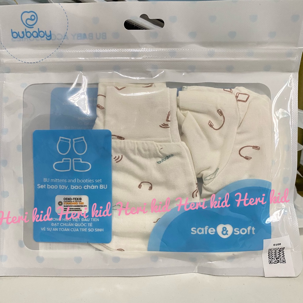 Bộ phụ kiện Bu baby sợi tre, mũ, bao tay bao chân cho bé