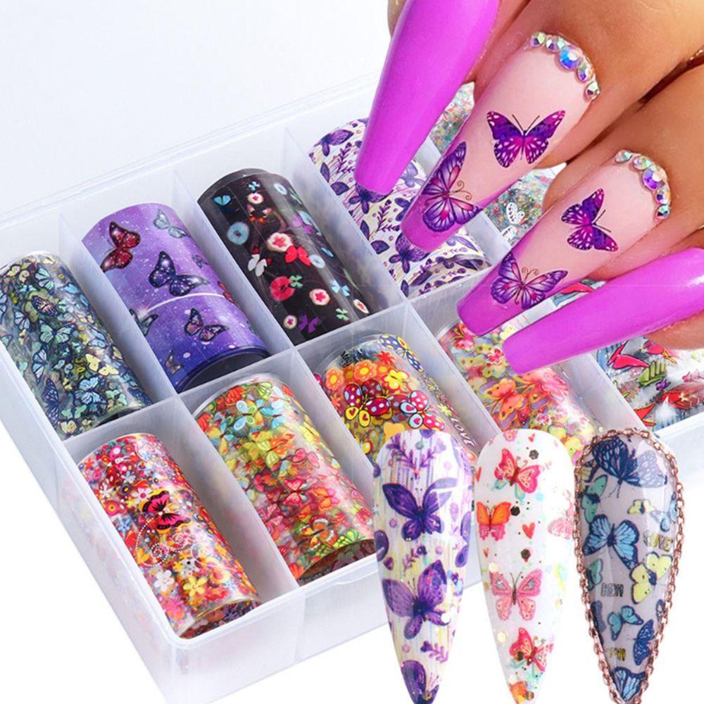 Miếng Dán Trang Trí Móng Tay Họa Tiết Hoa Bướm Tự Nhiên DIY