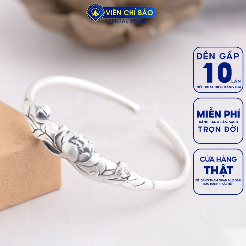 Kiềng tay bạc nữ Liên Hoa bản hở chất liệu bạc 925 thời trang phụ kiện trang sức nữ thương hiệu Viễn Chí Bảo L000417