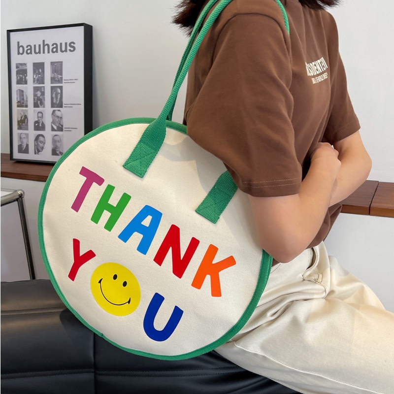 Túi Đeo Vai Bằng Vải Canvas Hình Tròn Cỡ Lớn 2022 Thời Trang Xuân Hè Cho Nữ