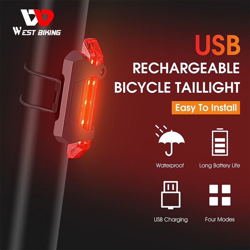 Đèn đuôi xe đạp WEST BIKING sạc usb chống thấm nước có thể gấp gọn tiện lợi