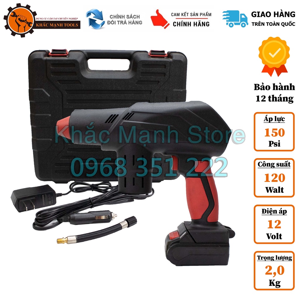 Máy Bơm Hơi Cầm Tay Chạy Pin Đa Năng - Màn Hình Led Điều Chỉnh Áp Lực - Có Đèn Led Trợ Sáng